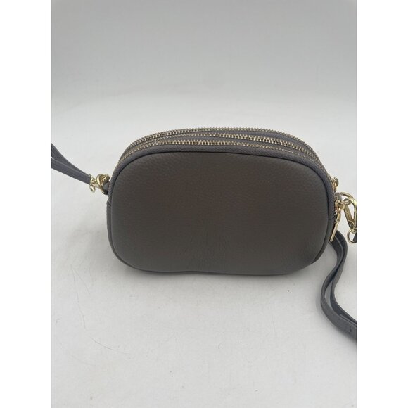 Brown Faux Leather Crossbody Bag With Gold Double Zippers Antler Logo 8x5 in - Picture 5 of 12